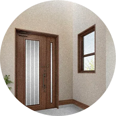 窓と玄関の写真