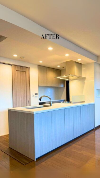 背面カップボードで作業効率があがる！開放感のあるナチュラルキッチンリフォーム