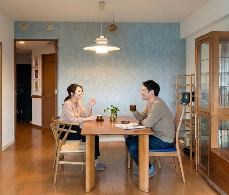 キッチン開口を広げて明るさアップ。アクセントクロスが彩るLDKリフォーム事例