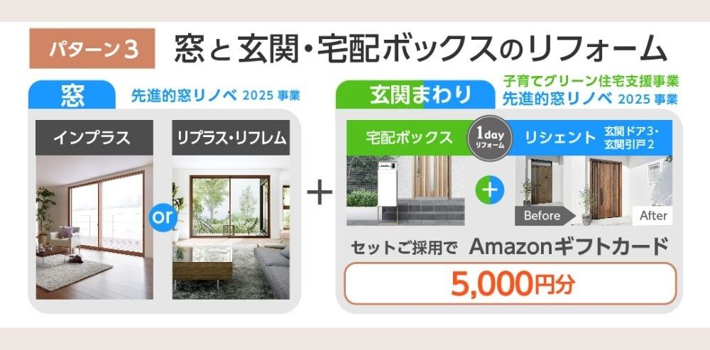 窓と玄関ドア・宅配ボックスのリフォームでAmazonギフトカードがもらえるキャンペーン